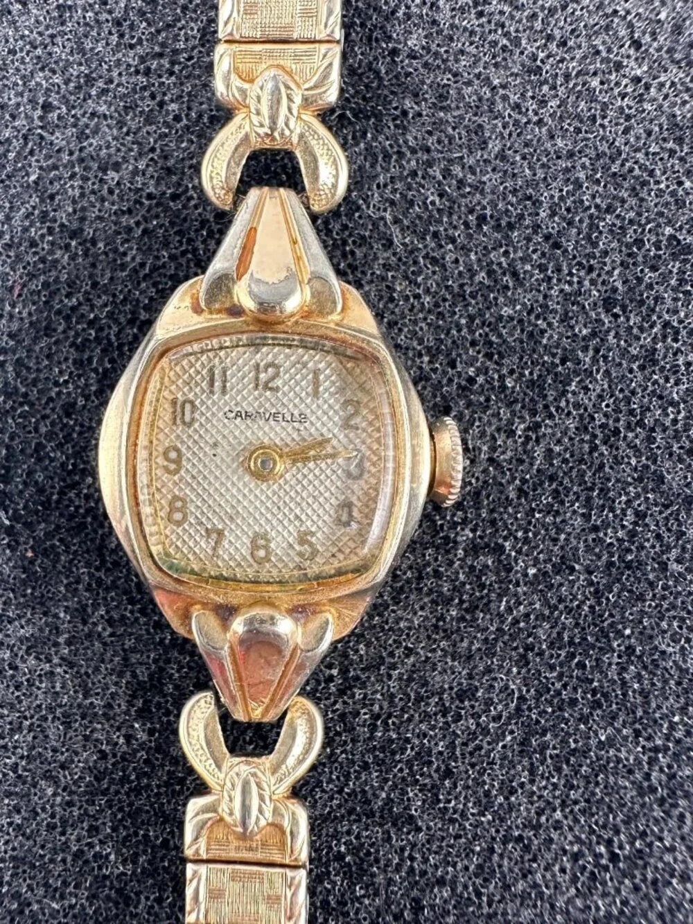 Caravelle Watch Womens Gold Tone Small Dial 16MM Dainty Stretch Band Manual Wind
